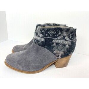 Toms Womens Sz 7.5 Leila Suede Ankle Booties Aztec Southwestern Grey 740616